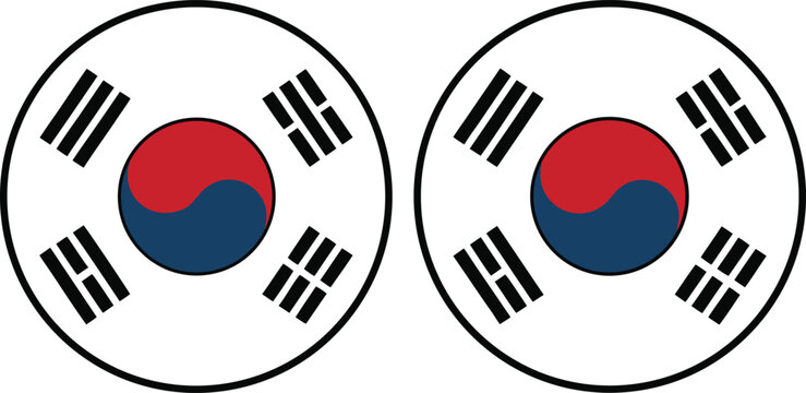 South korean taegeuk symbol badges with trigrams on white background emblem