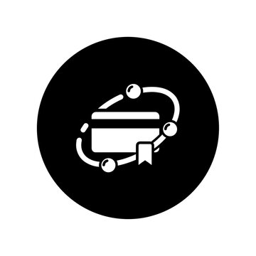Recurring payments icon with circular arrows and card in black and white