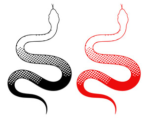 Fototapeta premium Snake Silhouette Duo: A pair of stylized snake illustrations in contrasting black and red, showcasing the serpentine form and capturing attention with stark simplicity.