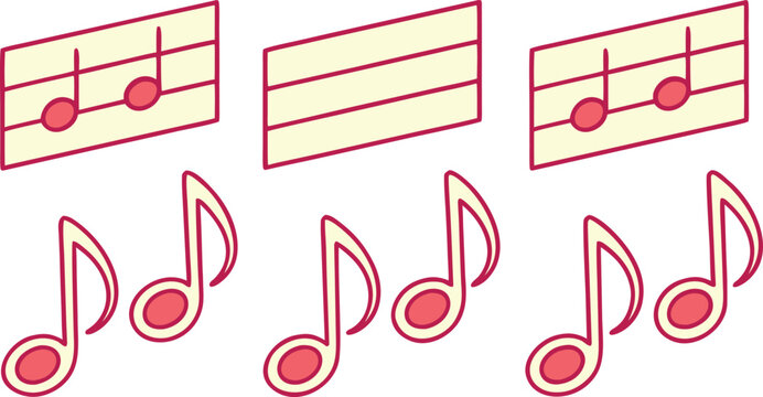 Red music notes and staffs on white background musical notes eighth notes music staff