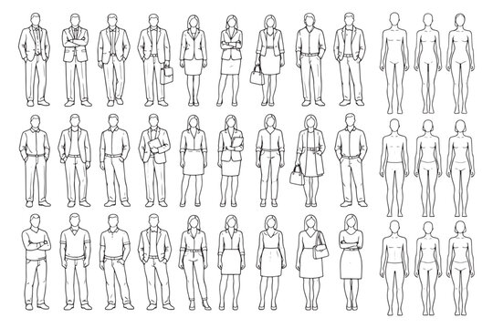 Business People Silhouettes and Mannequin Figures in Various Professional Poses for Design