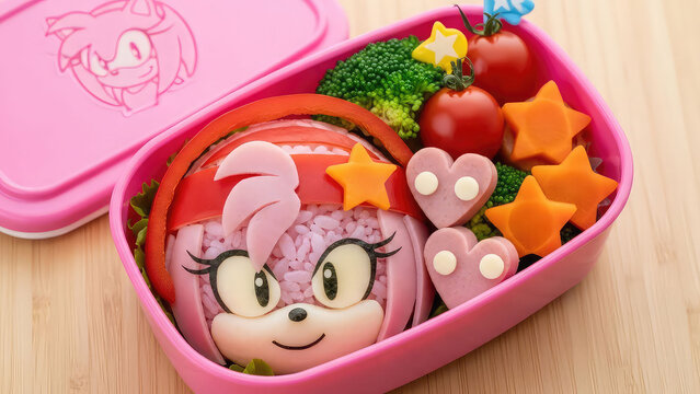 A creative and colorful bento box filled with healthy food for kids