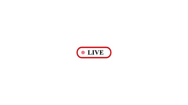 Animation of live button with transparent background, 4k simple live streaming icon animation, live streaming and broadcasting with alpha channel.