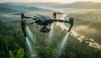 Fototapeta premium Drone flying over forest landscape aerial.
