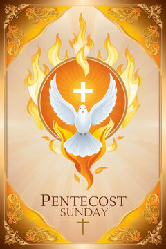 Greeting card banner poster with dove traditional Christian holiday Pentecost Sunday AI Generative