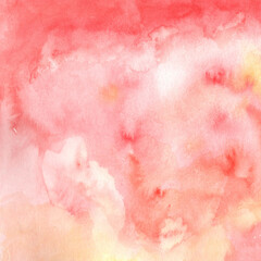 Fototapeta premium Abstract pink and orange watercolor background with soft yellow texture gradient.