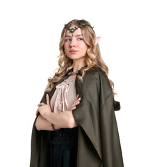 Obraz premium Portrait of beautiful elf girl on white background