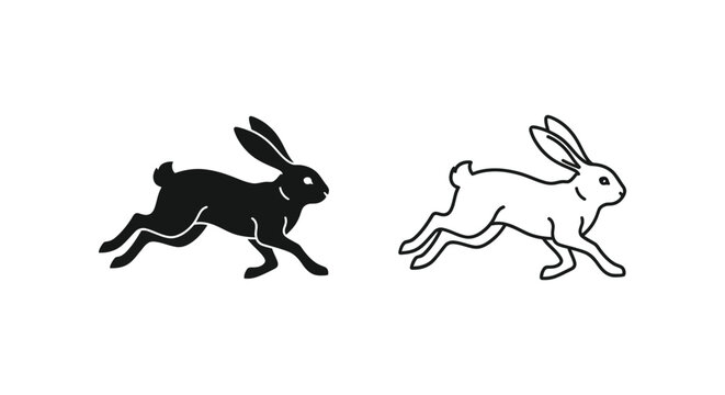 Black White Rabbit Running Symbols Design Vector