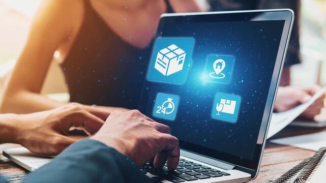 Goods delivery tracking icons show shipping, goods delivery routes, and logistics monitoring. Goods delivery tracking ensures timely goods delivery, secure handling, and accurate tracking. Gist