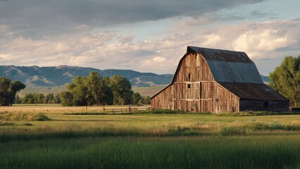 Obraz premium Rustic Wooden Barn in Serene Countryside