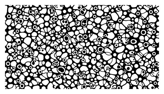 Abstract organic pattern with cell shapes and black and white circles