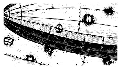 Zeppelin hull with bullet holes and damage in vintage engraving style © AnimalZOO