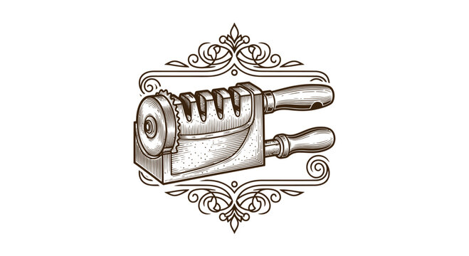 Vintage Engraved Knife Sharpener with Ornate Border