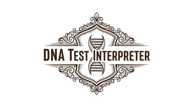 Vintage engraved DNA helix logo, genetic science interpreter emblem
