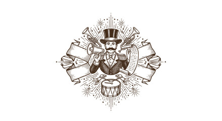 Vintage Circus Master of Ceremonies with Drum and Trumpets © masiku