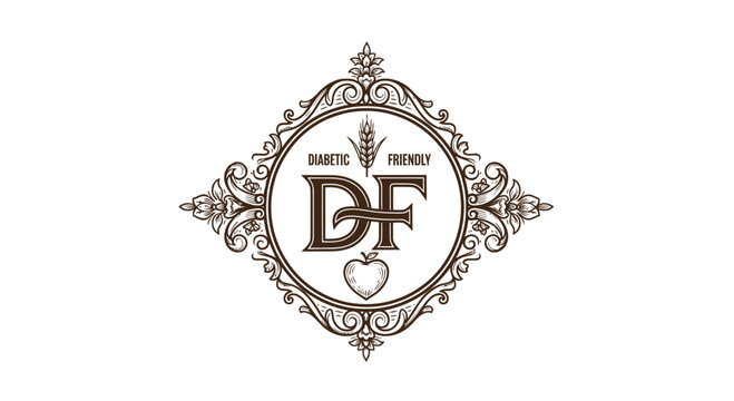 Vintage Diabetic Friendly Logo with Apple and Ornate Frame