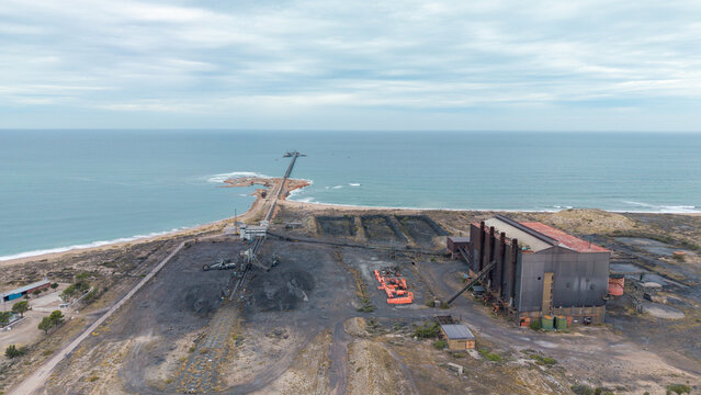 Aerial view of MCC Minera Sierra Grande port and industrial facilities in Punta Colorada.