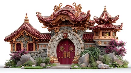 Fototapeta premium Traditional asian temple architecture ornate details high resolution picture