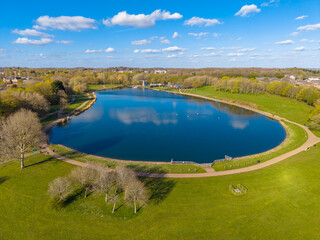 Aerial view of Fairlands Valley Park in Stevenage. England