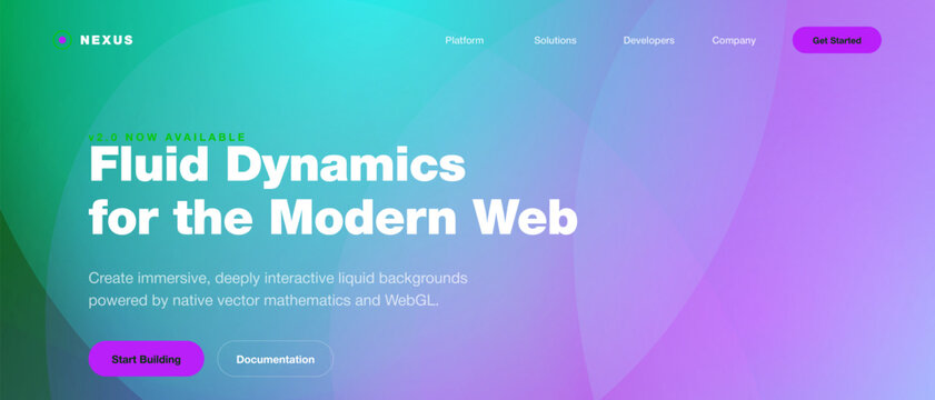 Futuristic Liquid Gradient Web Landing Page Background with Abstract Fluid Curves and Vibrant Teal to Purple Transition