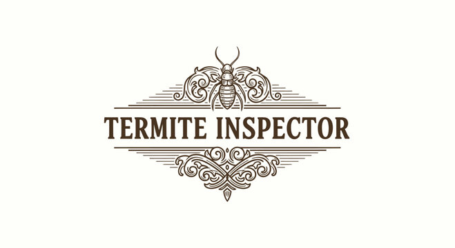 Vintage Termite Inspector Logo with Engraved Insect and Ornate Border