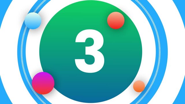 Number Three Countdown Animation Colorful Circle Timer Icon Motion Graphic