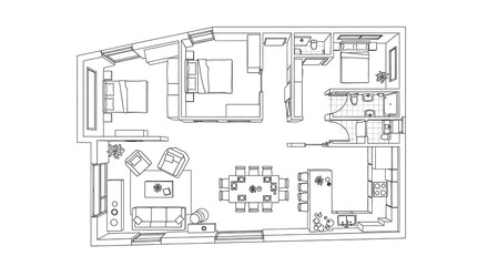 Obraz premium Modern apartment floor plan with living room and kitchen layout design