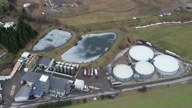 biogas production, biogas plants, bioenergy,aerial panorama landscape view of bio gas production facility and powerplant,European energy crisis,green renewable energy production, Czech republic,Europe