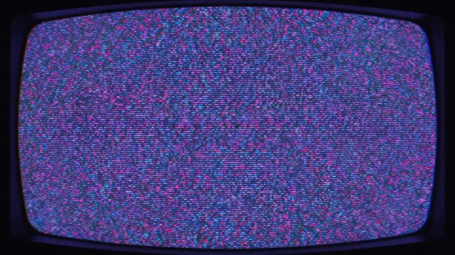 Retro CRT TV Screen Static Noise and Colorful Glitch Distortion Loop Background, Vintage Analog Television Display