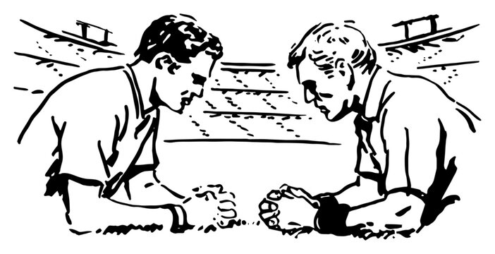 Football players kneeling in prayer at stadium arena in hand drawn sketch style