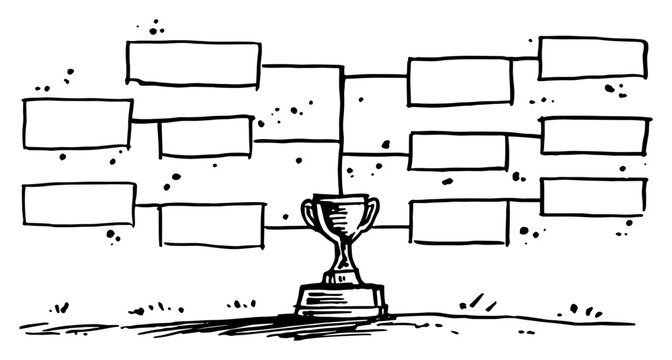 Tournament bracket with champion trophy cup in hand drawn sketch style