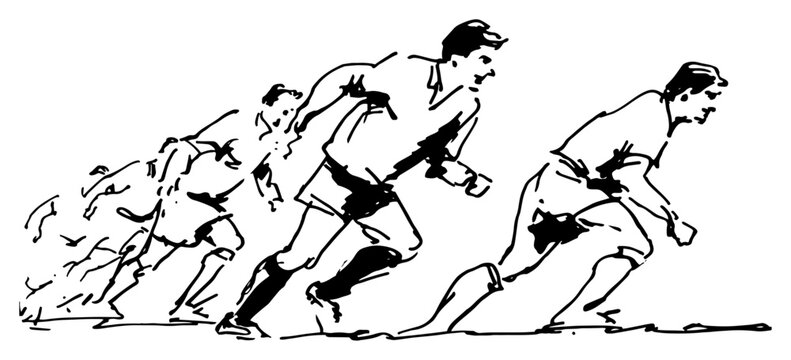 Athletes running and sprinting in action sequence in hand drawn dynamic line art style