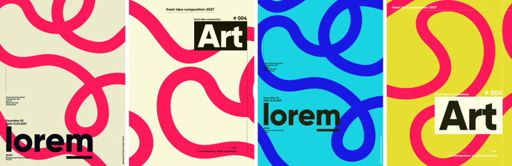 Obraz na płótnie Canvas Colorful abstract design featuring bold, curving lines in vibrant hues. Ideal for modern art projects, graphic design, and creative visual compositions.