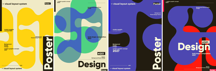 Plakat Modern abstract poster designs featuring bold geometric shapes and vibrant colors. These layouts showcase a contemporary visual style, ideal for creative projects.