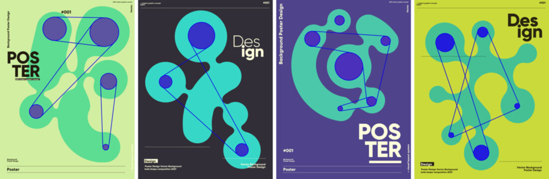 Modern abstract poster designs featuring bold geometric shapes and vibrant colors.