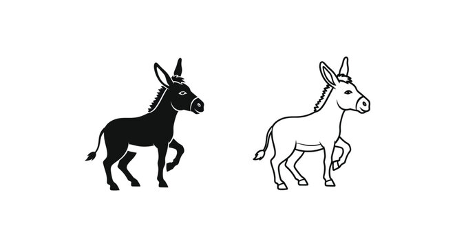 Donkey Illustrations Simple Black White Designs Vector