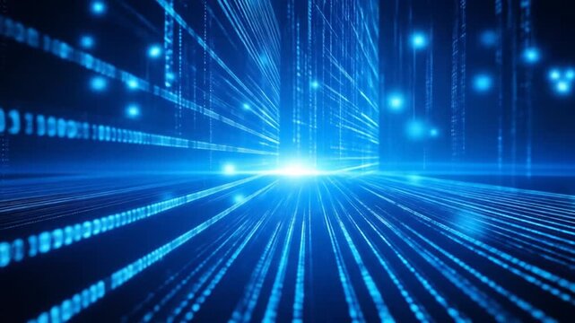 Futuristic Data Flow: Digital Matrix, Binary Code, and Glowing Lines