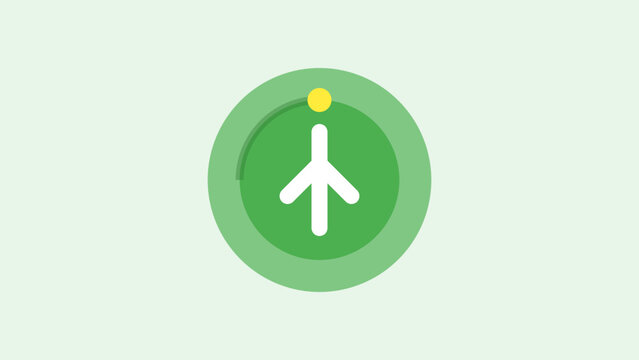 A green circle with a white arrow in the middle