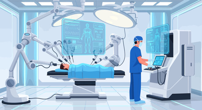 Robotic Surgery System Performing Advanced Medical Procedure.
