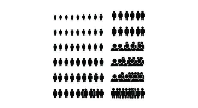 A minimalist depiction of growing crowds showcasing increasing numbers of silhouetted human figures
