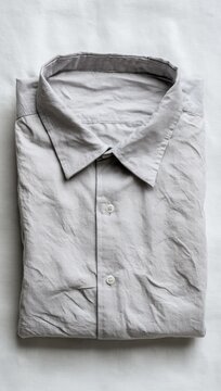 Folded light grey shirt, slightly crumpled, on white cloth