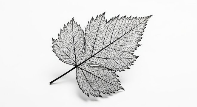 A delicate skeleton of a leaf with intricate veins on a white background, showcasing nature's detailed patterns