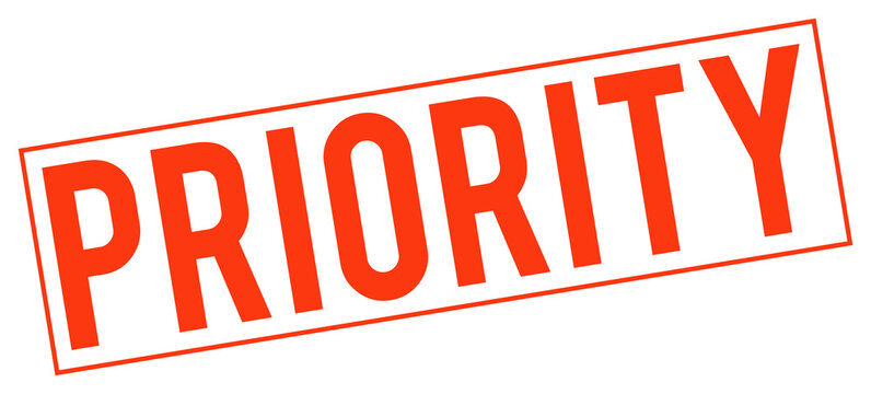 Red priority stamp with a rectangular border on transparent background