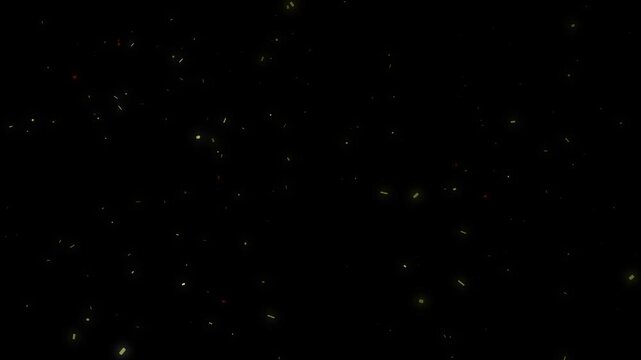 Atmospheric glowing dust particles and embers slowly moving upwards on a dark background creating a magical motion