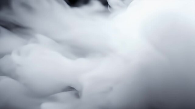 Abstract white swirling vapor cloud formation against a dark background with soft lighting ideal for atmospheric or mystical concepts and visual effects