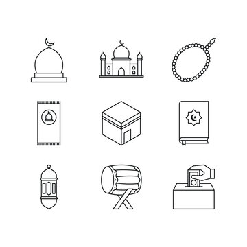 Ramadan and islamic religious line art icon set bundle
