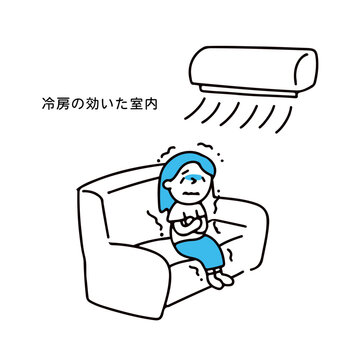 冷房が効きすぎて体が冷えている女性のイラスト