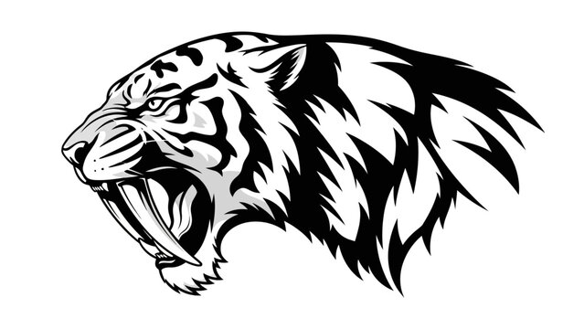 Aggressive Saber-Toothed Tiger Head Mascot, Fierce Predator Roaring