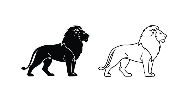 Lion Silhouette Designs Bold Black and White Illustrations Vector
