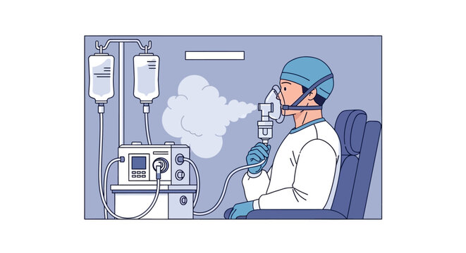Conceptual Vector Illustration of a Person Receiving Nebulizer Treatment with Medical Equipment, Representing Healthcare and Respiratory Care